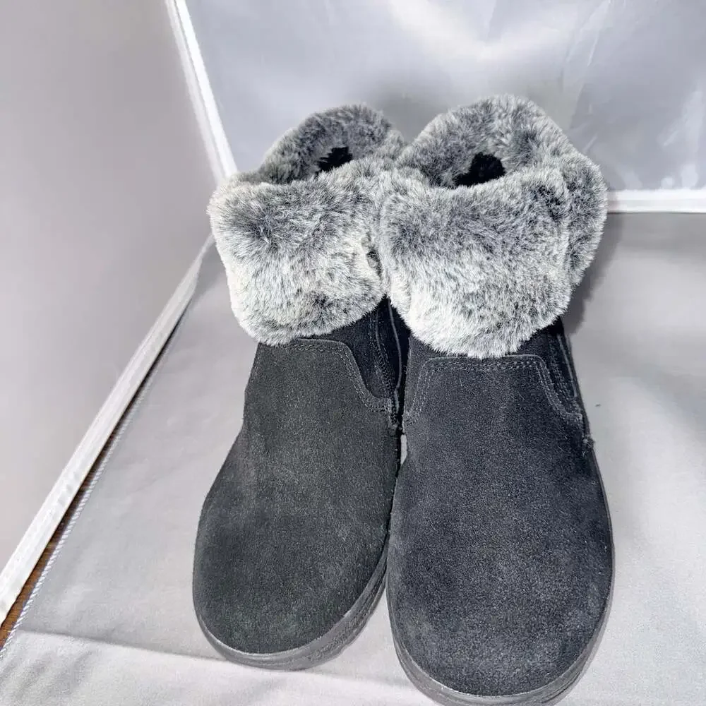 New Khombu Jessica Black Suede Faux Fur Ankle Boots Size 8M